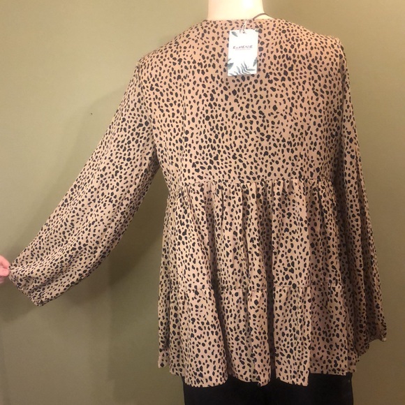 Eomenie Chiffon Blouse Loose Swiss Dot Ruffle Hem Flowy Tops Peplum Crew Neck - Picture 6 of 6